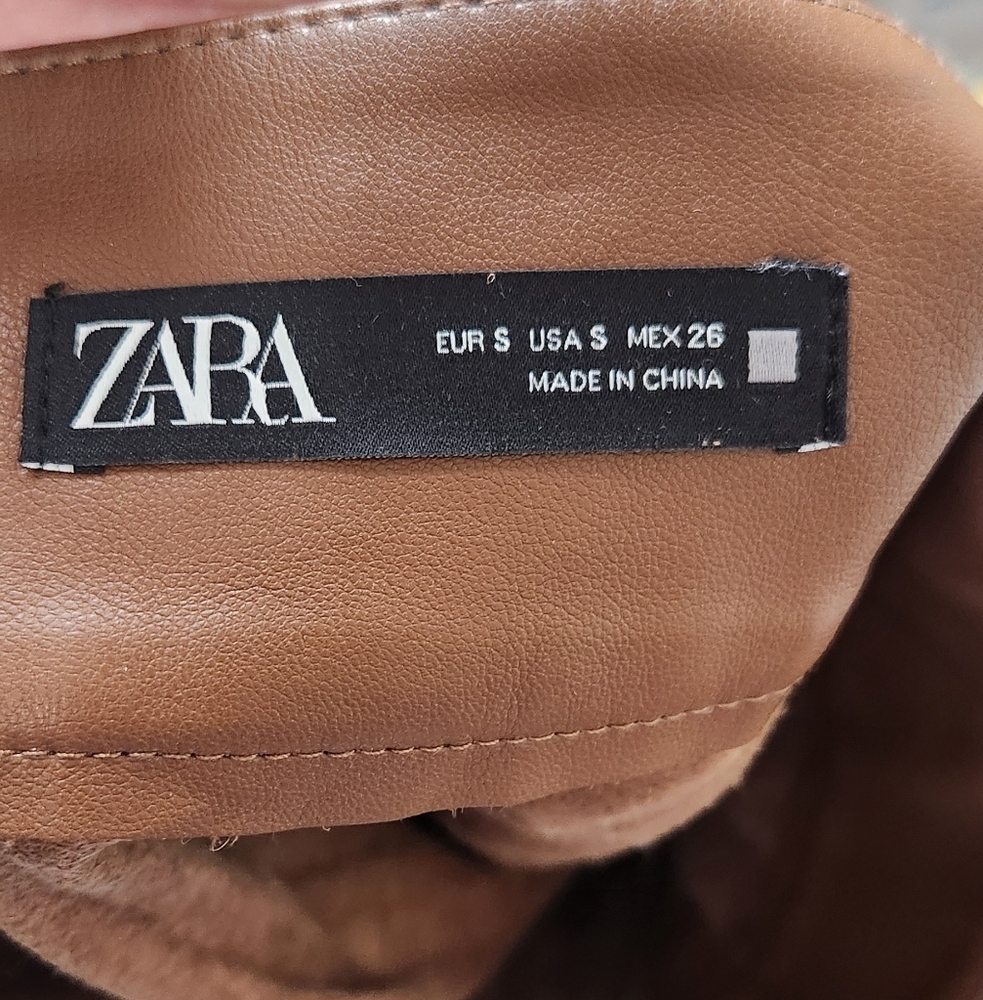 NWOT Zara Brown A-Line Vegan Leather Skirt - Picture 3 of 8